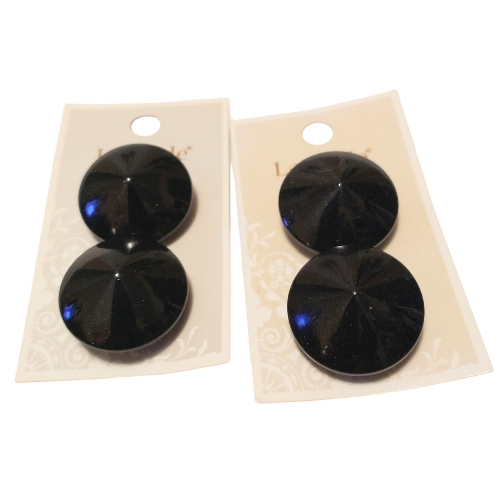 La Mode 4pc Large Shank Buttons Round Pyramid Black Plastic 1 1/8 Inch
